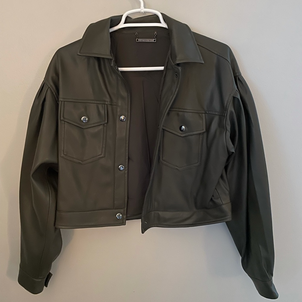 Faux Leather Cropped Jacket